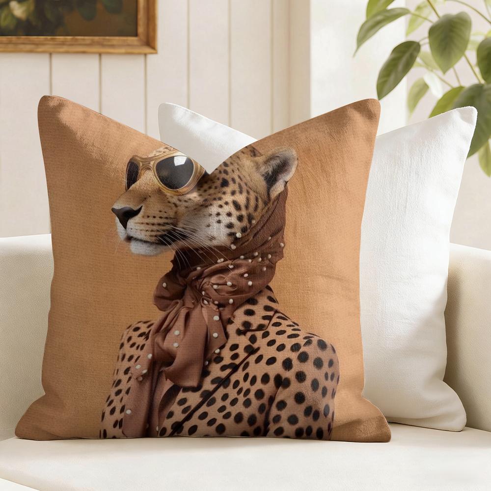 Fashion With Wreath Animals Cushion Cover Natural Linen Double Sided Print  Throw Pillow Case for Sofa Couch Home Decor