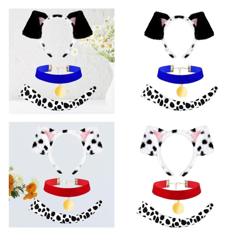 3 Stück Hundekostüm-Zubehör Halloween Hundekostüm beinhaltet Hundeohren Stirnband, Schwanz, Hundehalsband für Kind Erwachsener Cosplay