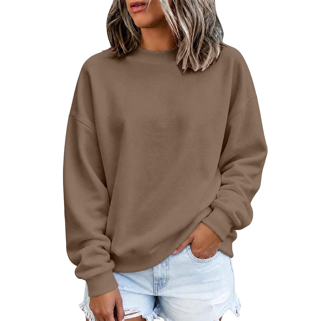 Women's Long Sleeve Color Round Neck Loose Fit Sweatshirt Soft Comfortable Casual Pullover for Everyday Wear
