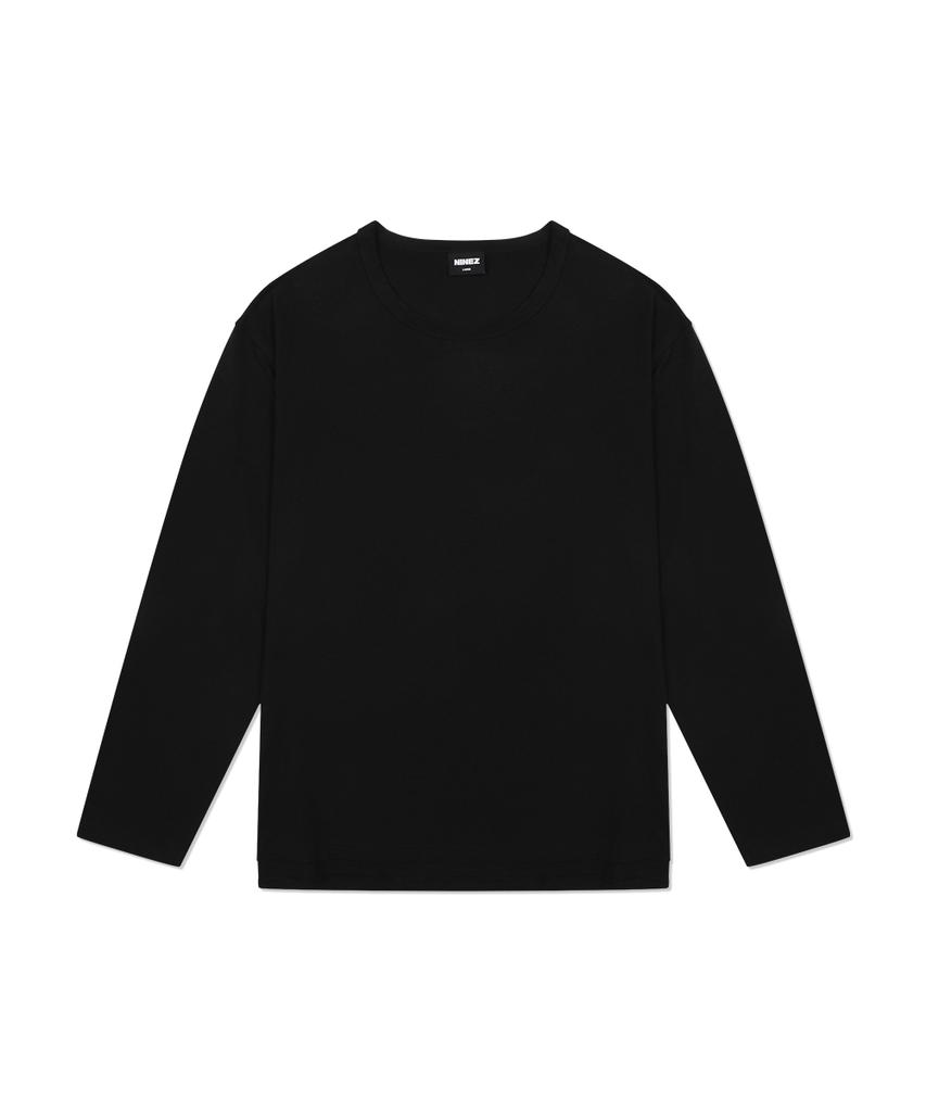 NINEZ Soft Modal Loose Fit Long Sleeve T-Shirt (Black) 24Tl03
