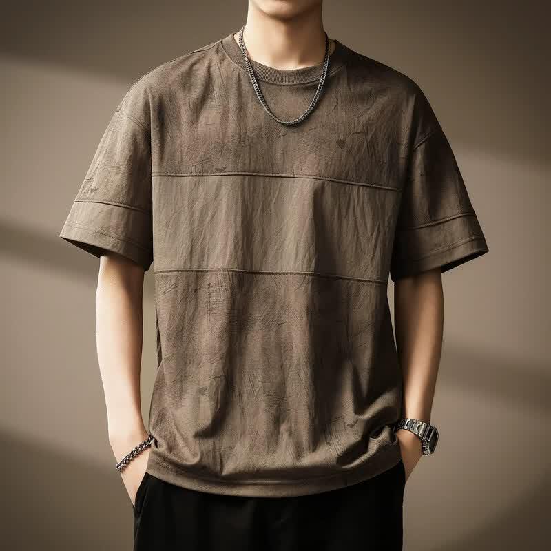 Men's Premium Retro Textured Color-block Ice Silk T-Shirt