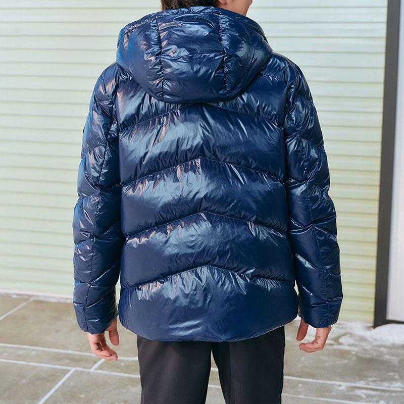 Skechers Diamond Series Solid Color Short Hooded Quilted Down Jacket Men Jackets Dark-Blue Black L423M166-0029