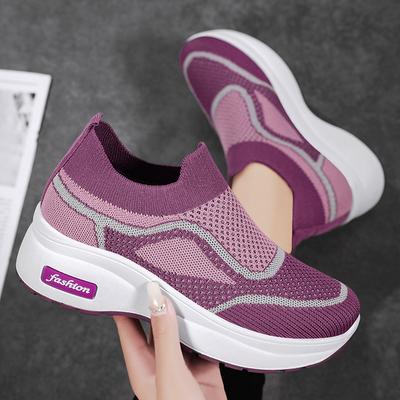 Mom Shoes Casual Style Women's Shoes Heightening Shoes New Flying Woven Breathable Platform Mesh Shoes