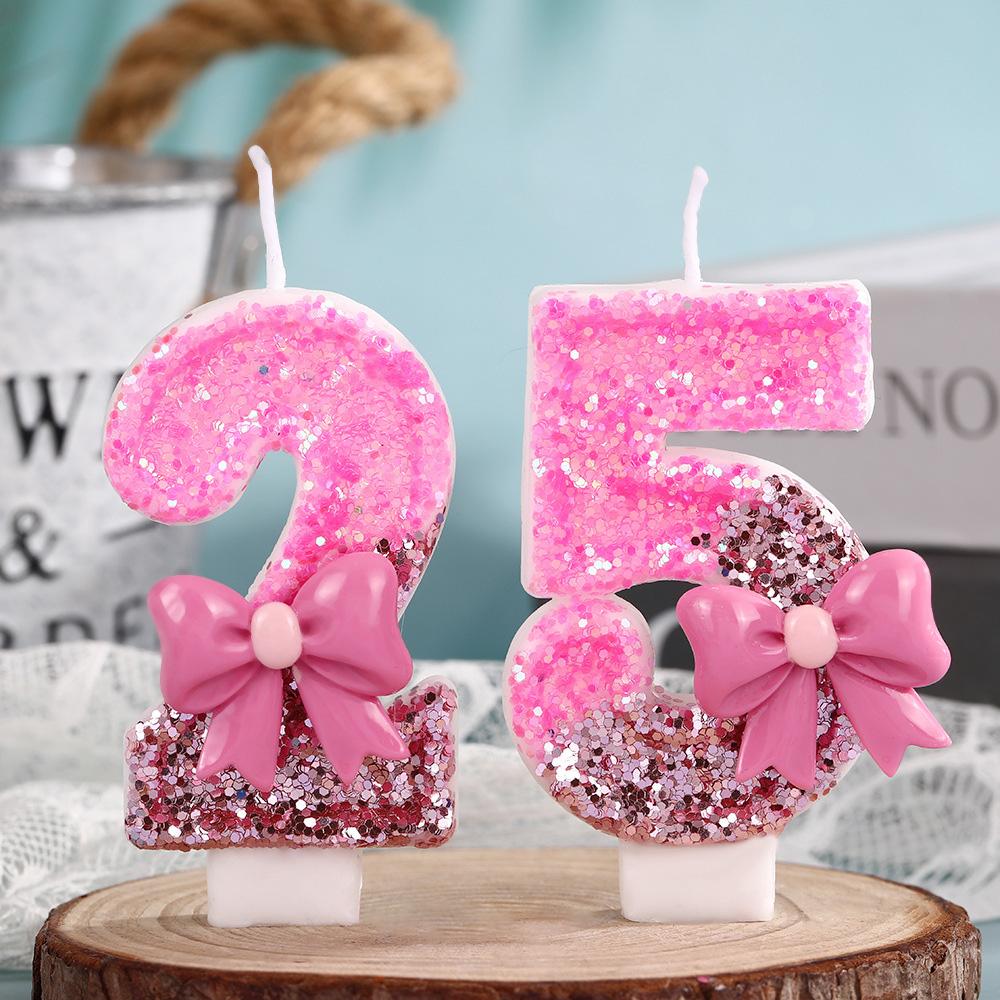 Velas de Aniversário com Laços Rosa e Azul, números 0-9 Decoração de Bolo, Adequado para Aniversário Evento Casamento Decoração Suprimentos