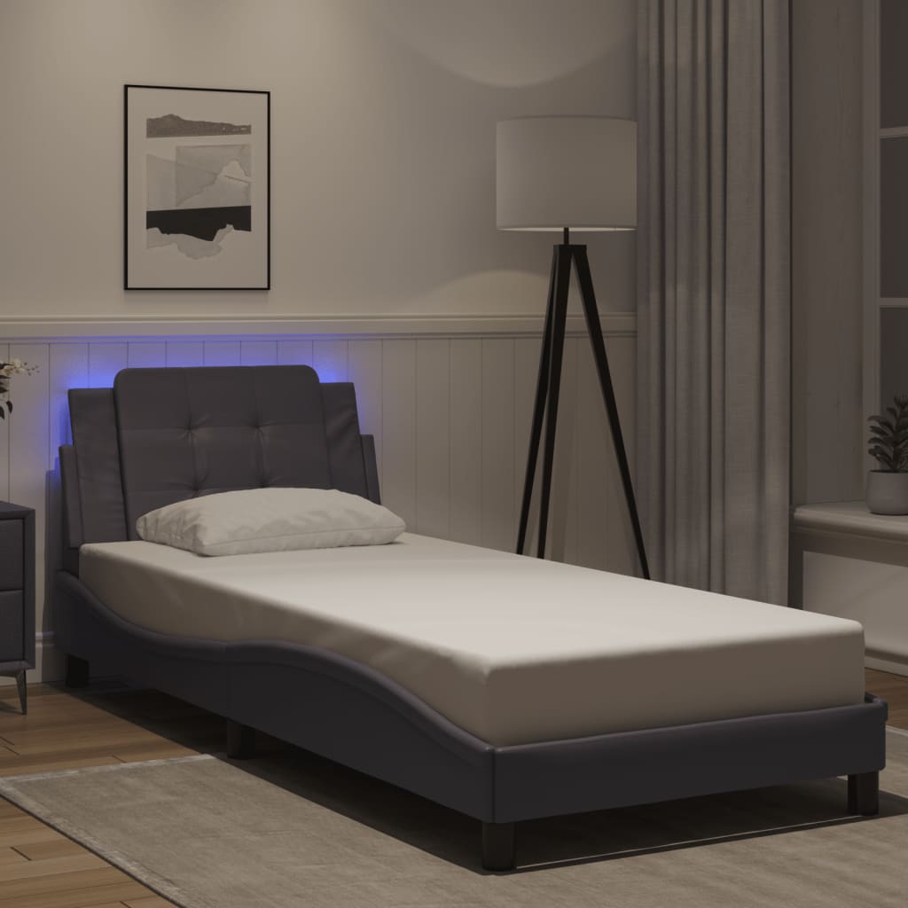 Vidaxl Rama Łóżka Z Led, Szara, 100X200 Cm, Sztuczna Skóra