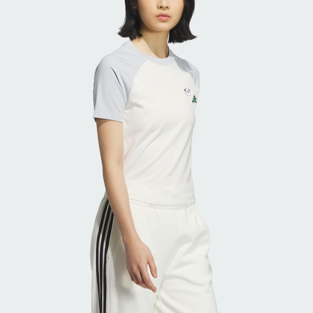 Adidas Graphic Raglan T-Shirt Women Tops Han-Jade-White Light-Blue KC0974