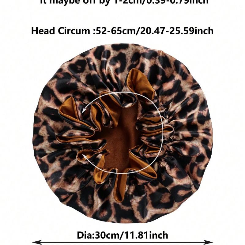 1PC Hair Bonnet Printed Leopard Double Layer Satin Splicing Hair Bonnet For Sleeping For Curly And Straight Hair