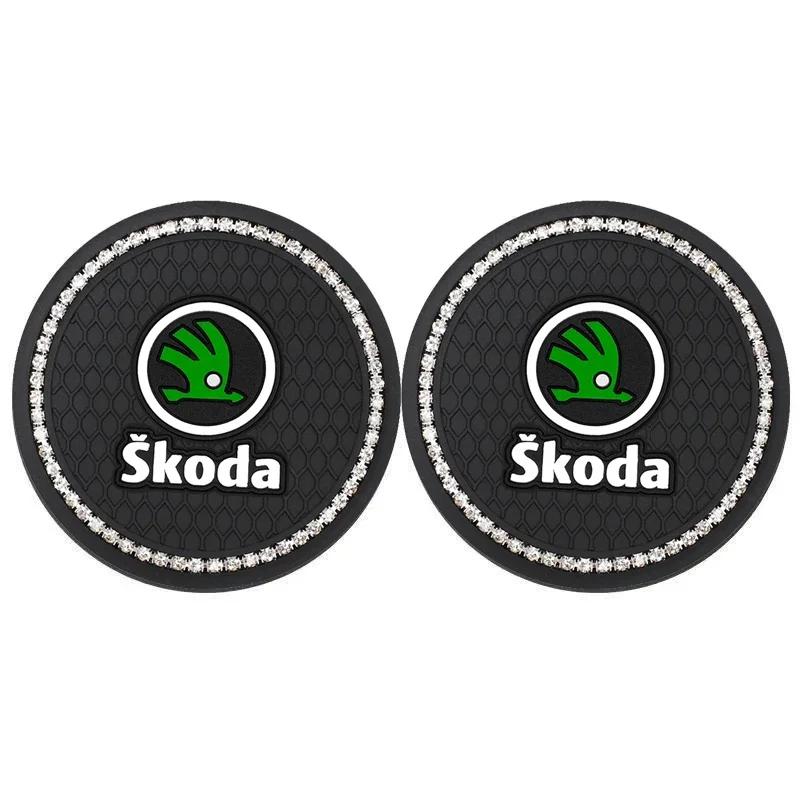 PVC 2pcs Car Cup Mat Anti-Slip Water Coaster Styling for Skoda Logo VRS Yeti Kodiaq Rapid Octavia Fabia Superb 2 3 Karoq Scala ahb422