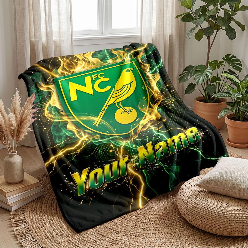 Norwich City Benutzerdefinierter Name Text Flanelldecke Fußball Logo Personalisierte Fleece-Kuscheldecke Besonderes Geschenk für Sofa Schlafzimmer Zuhause