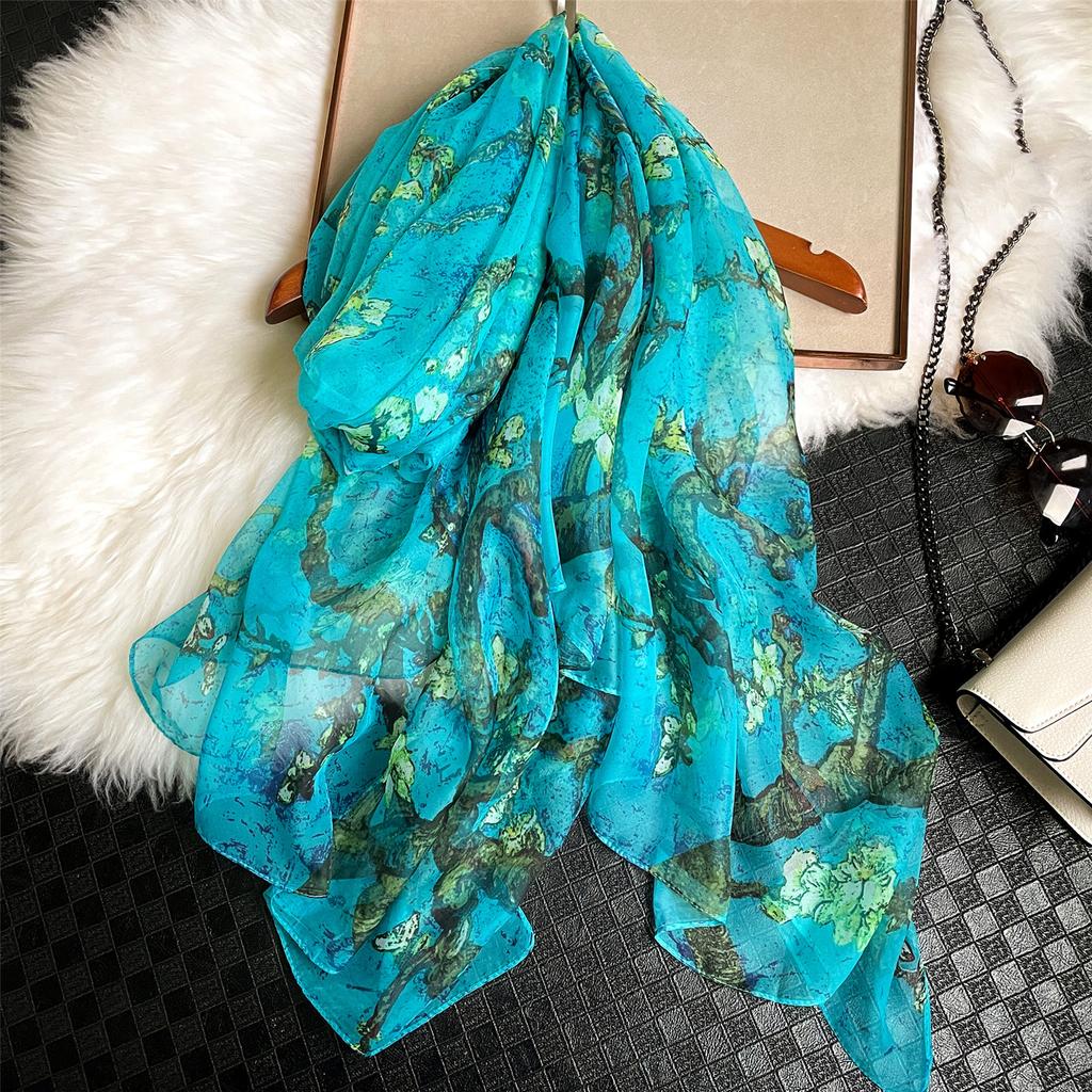 Silk Scarf Soft Gauze Multifunctional Women's Long Super Large Sun Protection Thin Shawl Scarf Dual-purpose Spring and Summer Beach Towel