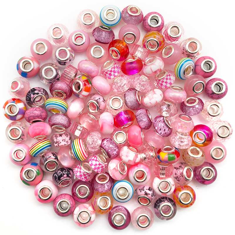 10pcs Colorful Antique Silver Rhinestone Spacer Beads Large-Hole Crystal Glass European-Style Beads for DIY Snake Chain Jewelry