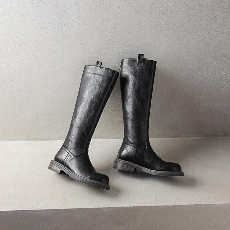 

Осенне-зимние женские высокие сапоги на толстой подошве, нескользящие, больших размеров, новые кожаные сапоги на низком каблуке, новые сапоги-рыцари на квадратном каблуке 39 чёрный