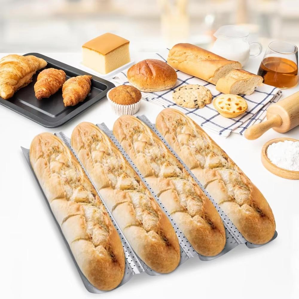Baguette Pan French Bread Baking Mould Bakeware Groove Waves Mold 2/3/4 Loaves Loaf Bake Mold Baguette Tray Baking Tool