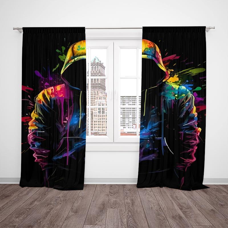 2Pcs- Cyberpunk Gamer Printed Curtains, Pole Bag Curtains 42*84, Bedroom And Living Room, Home Decoration, Room Decoration