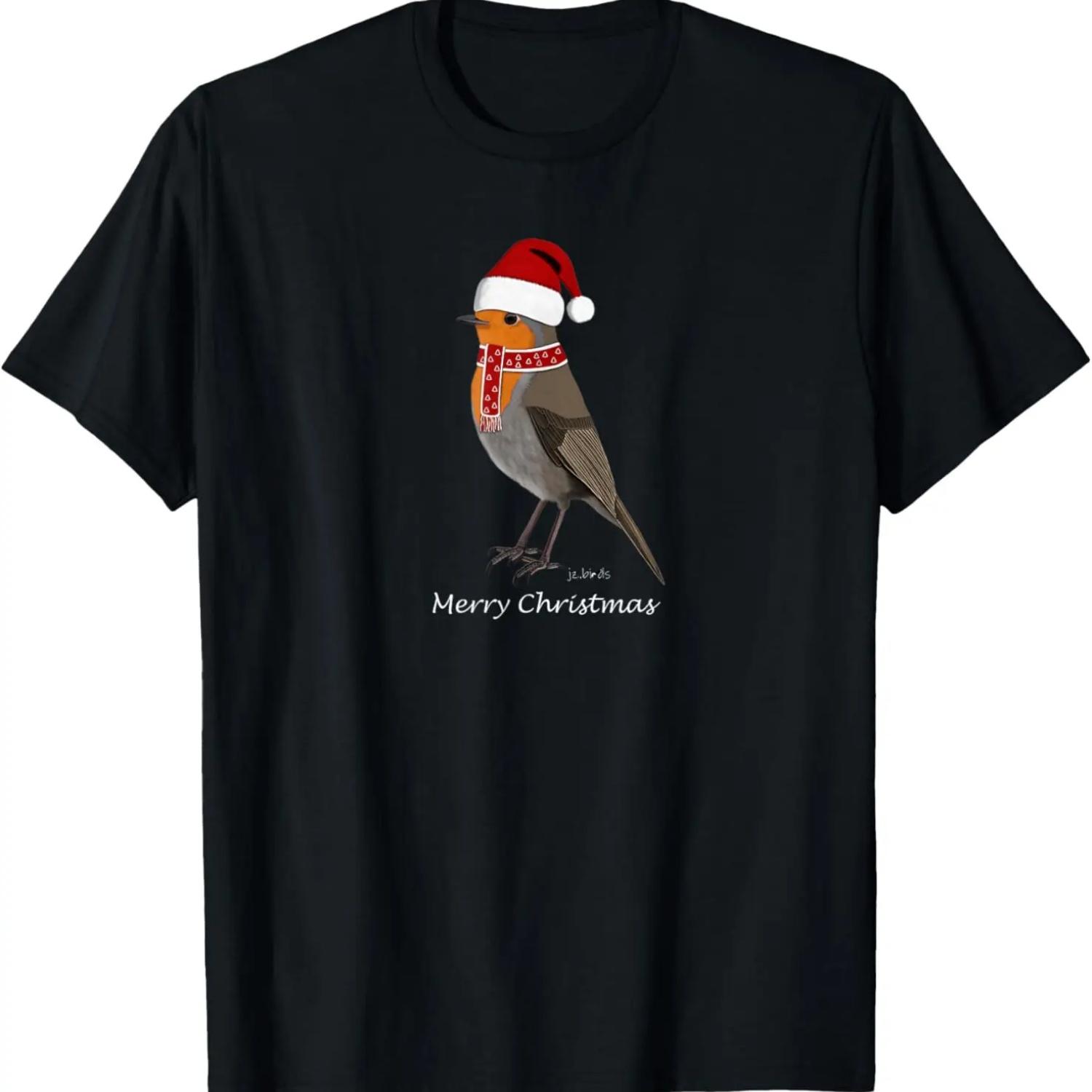Robin Christmas Outfit Merry Christmas Bird Lover Funny T-Shirt S чёрный