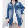 Zerrissene Jeansjacke Damen Herbst Winter Neue Vintage Button Up Langarm Mäntel Chic Umlegekragen Lose Jacke