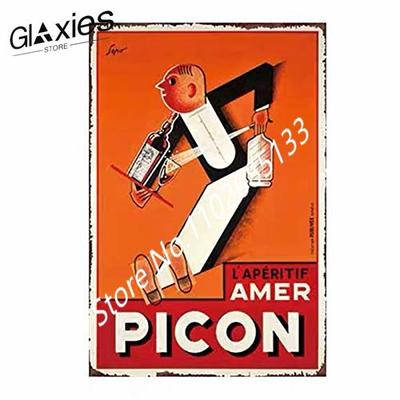 LAPERITIF AMER PICON Vintage Malovaný Plechový Značka pro Bar Klub Dekorace Stěny Řemesla vintage kovová nástěnná dekorace