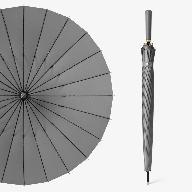 24-Rib Wind-Resistant Umbrella: Large Solid Color, Long Handle, Custom Logo for High-End Business Use