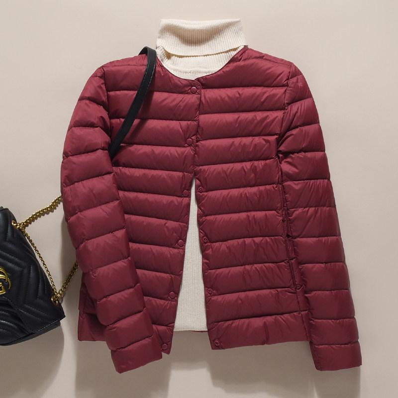 2024 Women's Lightweight Down Jacket, Short, Round V-Neck, Warm, Collarless, Slim Fit, Plus Size, Autumn/Winter Coat