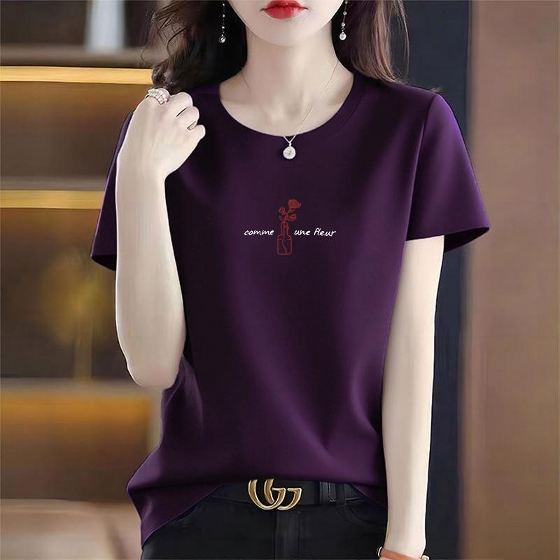 Women's 2026 Summer Round Neck Printed Cotton Short Sleeve T-Shirt, Stylish Versatile Loose Fit