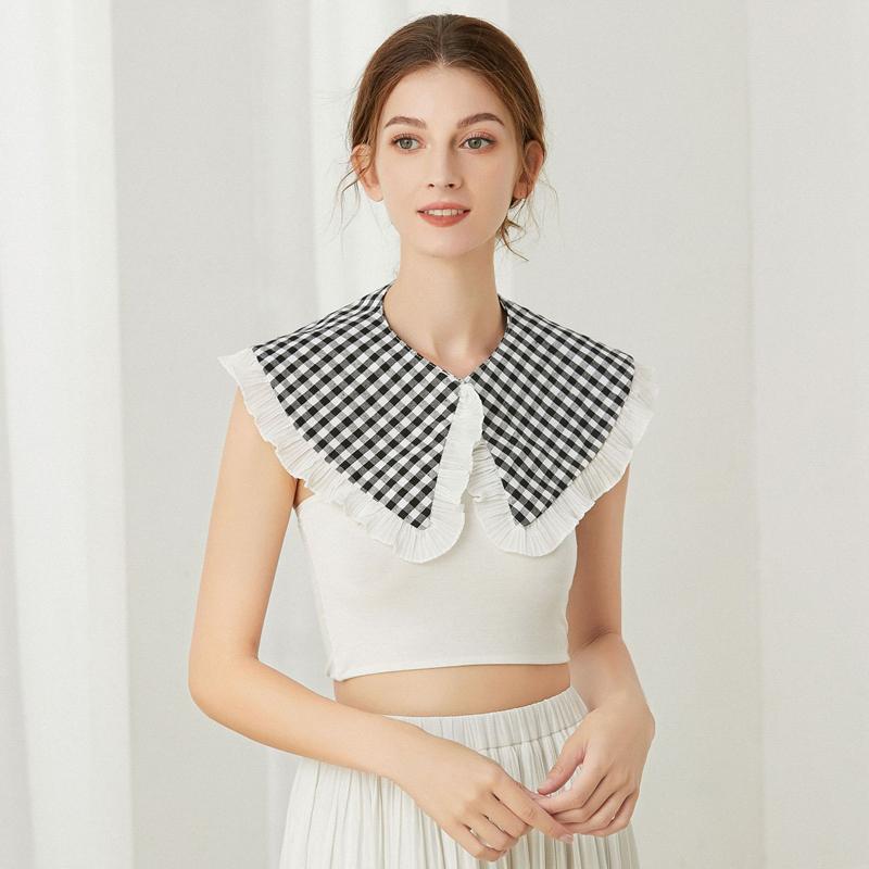 Lady's Dress Detachable Fake Collar Black White Ruffled Shawl Decorative Collar Shirt Sweater Lapel Capelet