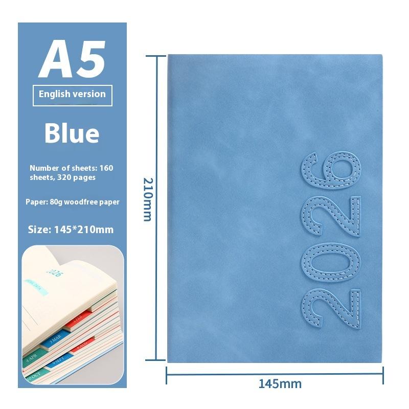 1 шт. Английская версия Портативная записная книжка-планер A5 2026, Напоминание, Текстурированный ПУ, Ежедневник, Список дел, Календарь