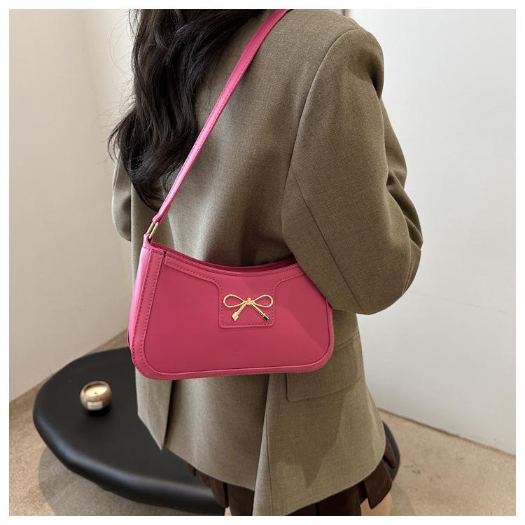 Fashion Bow Knot Faux Leather Armpit Bag Elegant Metal Decorated Shoulder Handbag for Women
