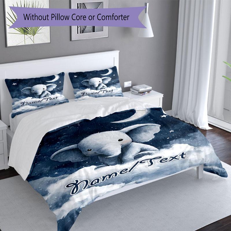 3PC Custom Name Nightly Elephant Dreams Bedding Set Printed  Bedding Set Duvet Cover Closure Includes 1 Duvet Cover & 16 Pillowcases for Bedroom