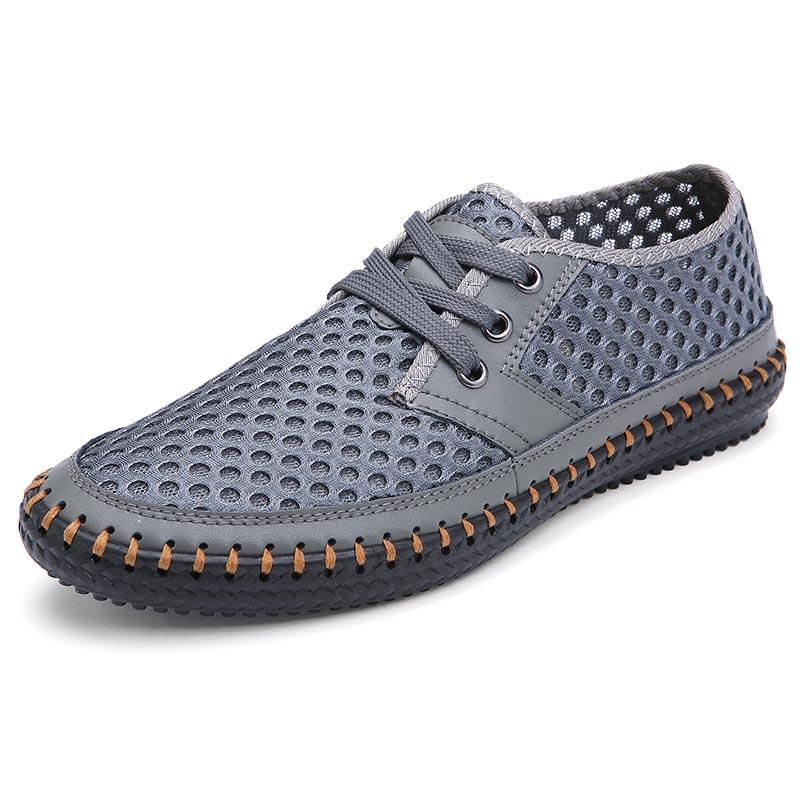 New Summer Breathable Mesh Men Casual Shoes For Comfortable Handmade Men Loafers Lace-Up Loafers Male Shoes Big Size 46 47 48