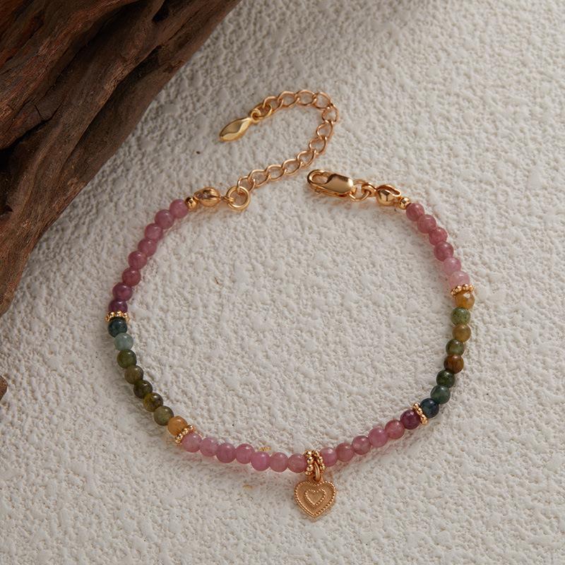 S925 Sterling Silver With Natural Color Treasure Tourmaline Beaded Necklace Women'S Clavicle Chain Xiaohongshu Earrings