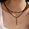 Vintage Black Crystal Cross Pendant Necklace for Women Punk Gothic Bead Chain Neck Necklace Jewelry Accessories 2026 New