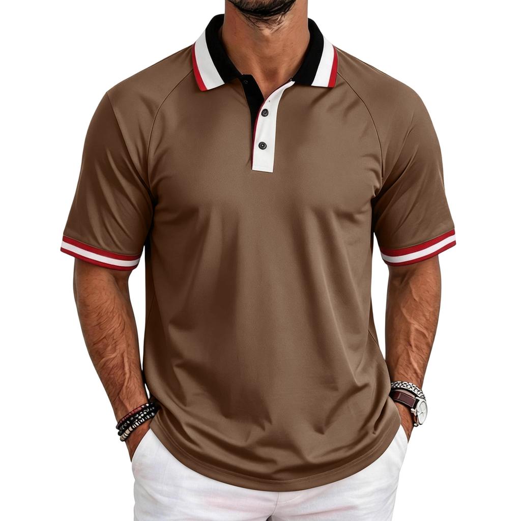 Men's Casual Raglan Short Sleeve Shirt with Turn-Down Collar