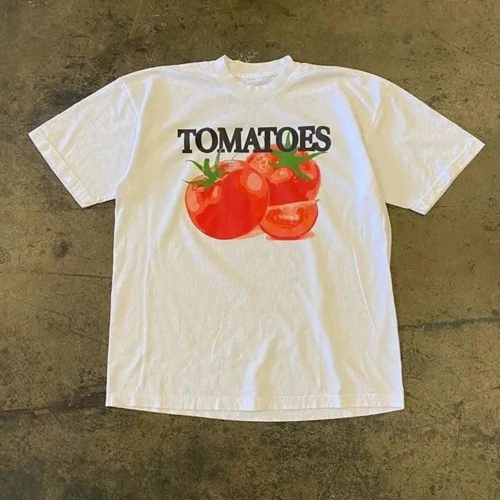 2025 New Retro Harajuku Tomato Pizza Print Graphic T-shirt Men's and Women's Short Sleeve T-shirt High Quality Casual Clothing