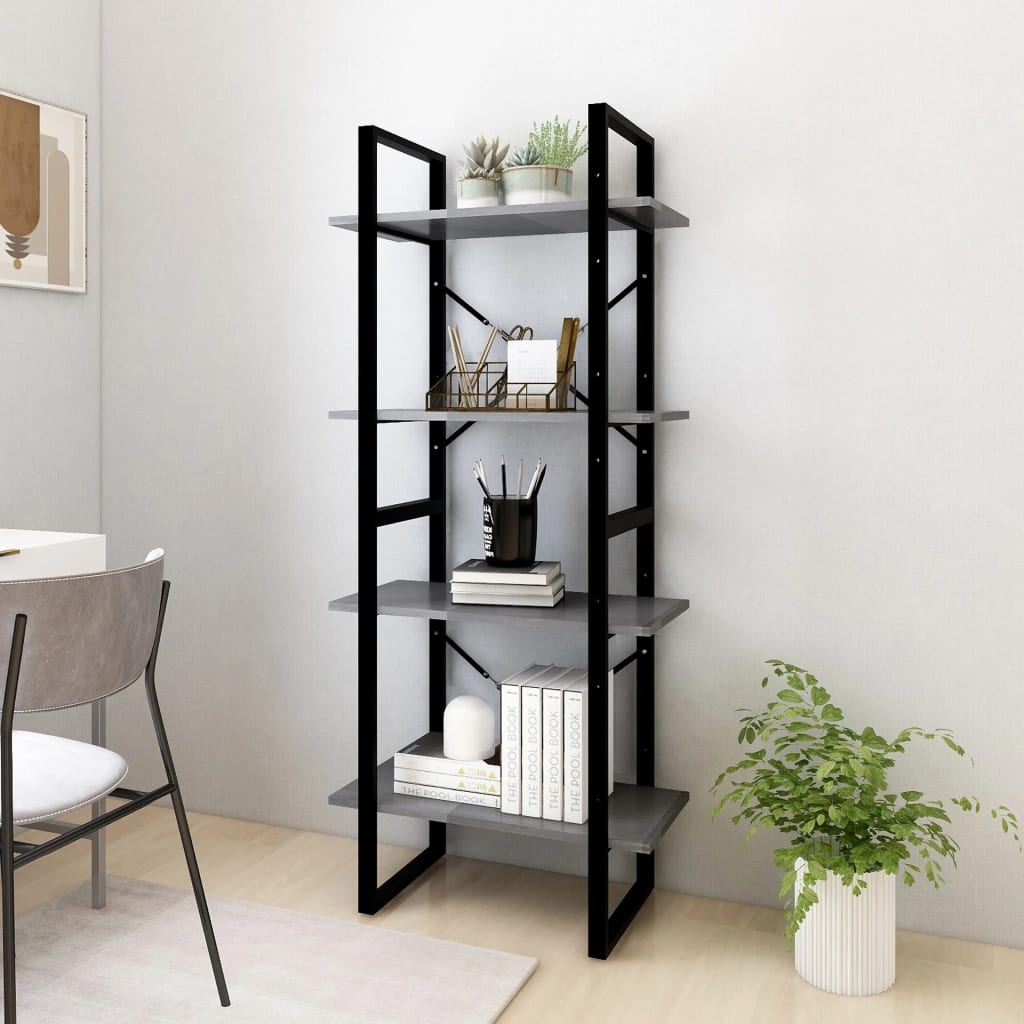 Bookshelf 4 Shelves Grey 60 x 30 x 140 cm Solid Pine Wood