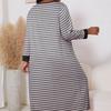 Wiosna jesień Plus Size XL-5XL szary w paski drukowany długi rękaw damska koszula nocna seksowny dekolt w serek oversize odzież do spania damska odzież nocna odzież domowa