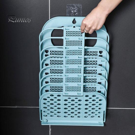 Bathroom Wall Decor Storage Foldable Laundry Basket, Breathable Hollow Design, Mounted Plastic Container Space Saving Organizer, for Dormitory