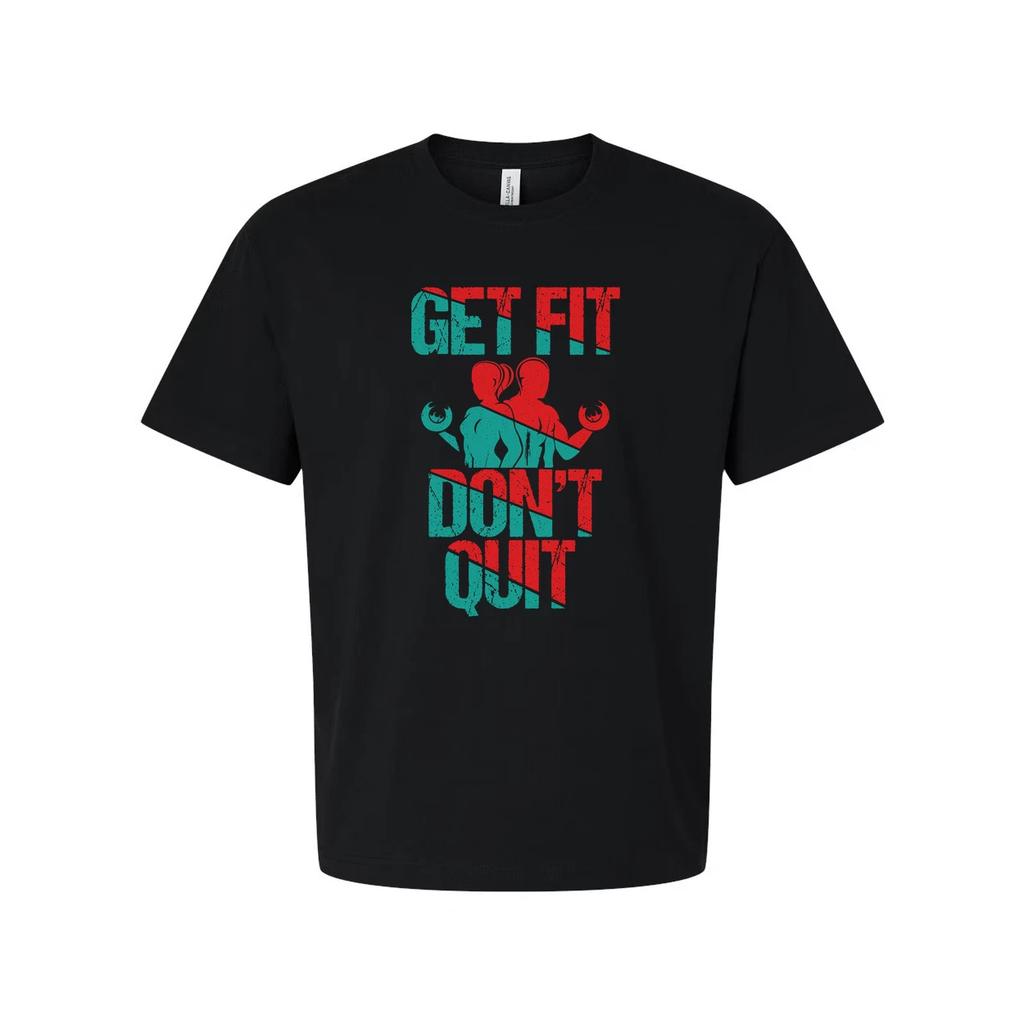 Get Fit Dont Quit Graphic Tee Unisex Workout Shirt With Distressed Red Teal Desi