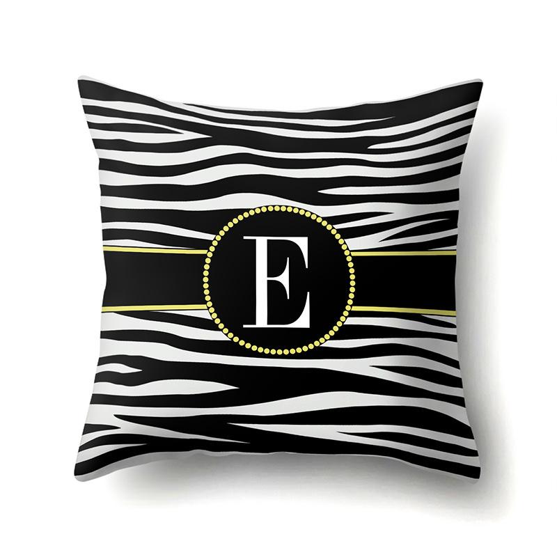 Polyester Pillowcase Zebra Pattern Printing Home Decoration Pillowcase 26 English Letter Cushion Cover Black and White