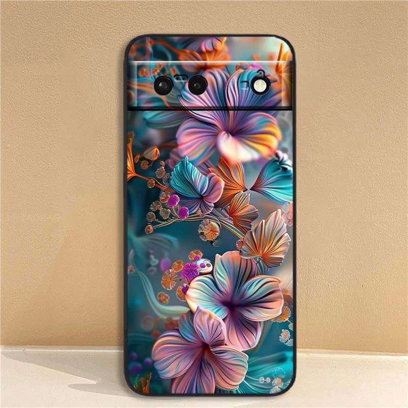 Butterfly flower pattern For Google Pixel 10 9a 9 8A 8 7 7A 6 6A Pro XL 2024 5G Black Soft TPU Silicone Phone Case