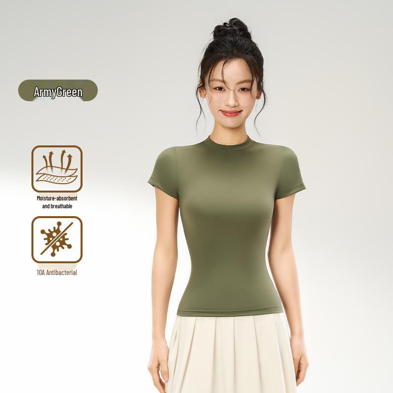10A Antibacterial Cloud-Feel Short Sleeve Round Neck Slim Fit Moisture-Wicking Quick-Dry Sports Yoga T-shirt Medium
