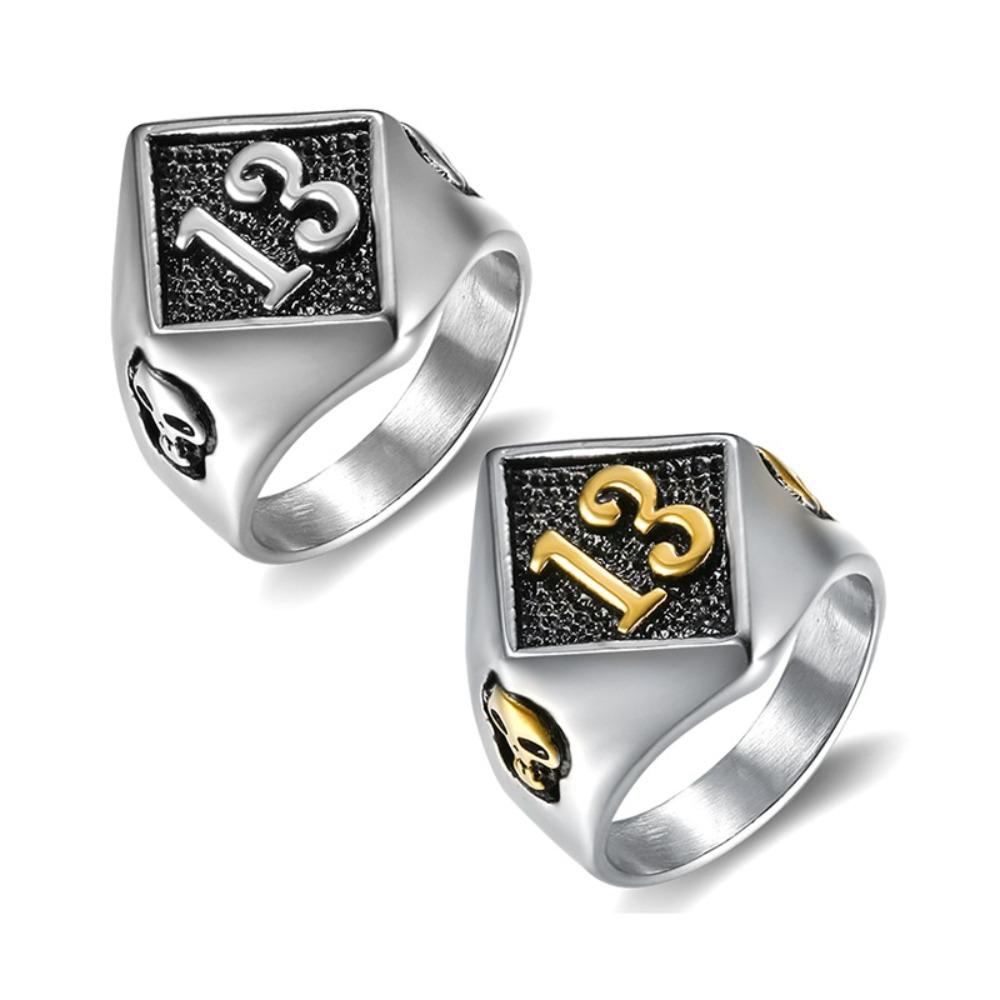 Lucky Number 13 Skull Titanium Steel Ring Classic Motorcycle Style for Men Vintage Gothic Jewelry