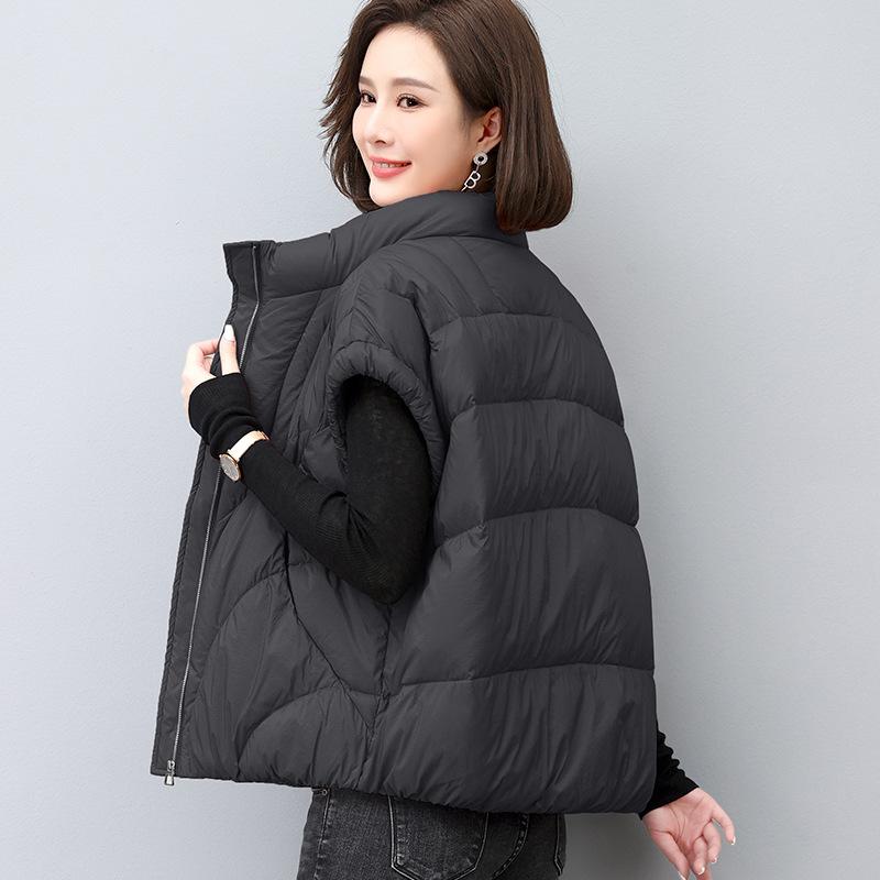 Women's Vest Puffer Jacket Casual Parkas Round Neck Down Cotton Vest Loose Fit Warm Snow Wear