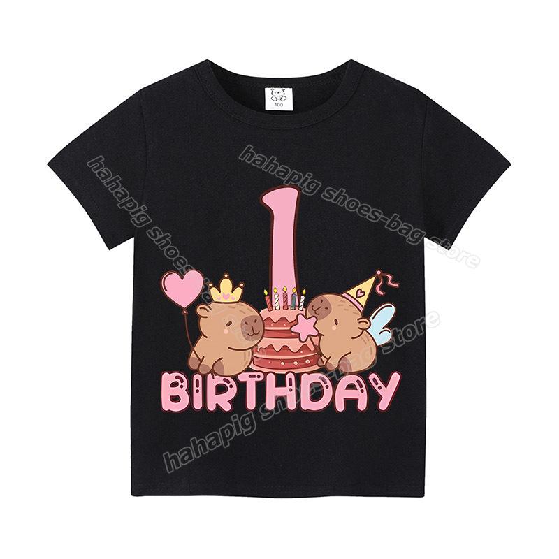 Capybara Girl Birthday Clothes Cute Toddler Kids Number T Shirt Cartoon Short Sleeve Baby Cotton T Shirt Summer Children  Tops
