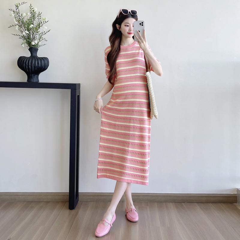 2026 Summer Jacquard Stripe Knit Dress: Fashionable, Loose, Slimming Maternity Wear M