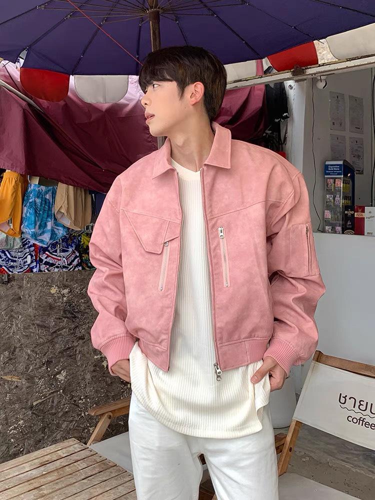 

Мотоциклетная куртка унисекс из искусственной кожи в винтажном стиле — стильная, короткая и модная для весны и осени XL розовый