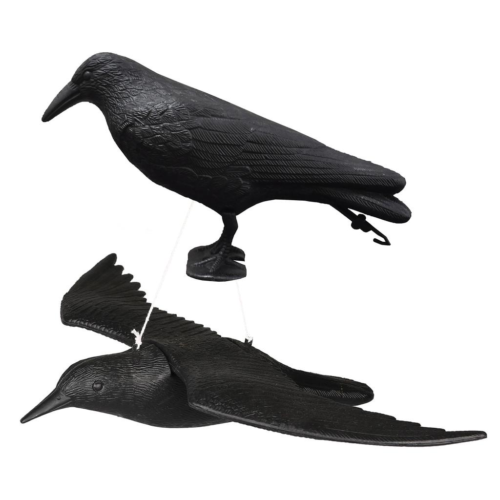 Crow Decoys Black Feathered Crow Standing Simulation Raven Statue Hunting Decoy Props Outdoors and Garden Decoration