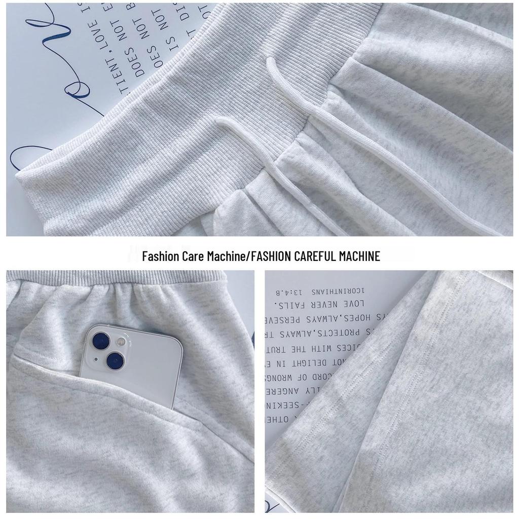 Women's White-Gray Low-Waist Wide-Leg Sweatpants - Petite, Casual, Autumn Drape