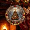 Clear Acrylic Holiday Wall Art Stained Glass Style Window Hanging, Christmas Tree Snow Scene Transparent Hanging Ornaments Suncatcher, Door Home Decor