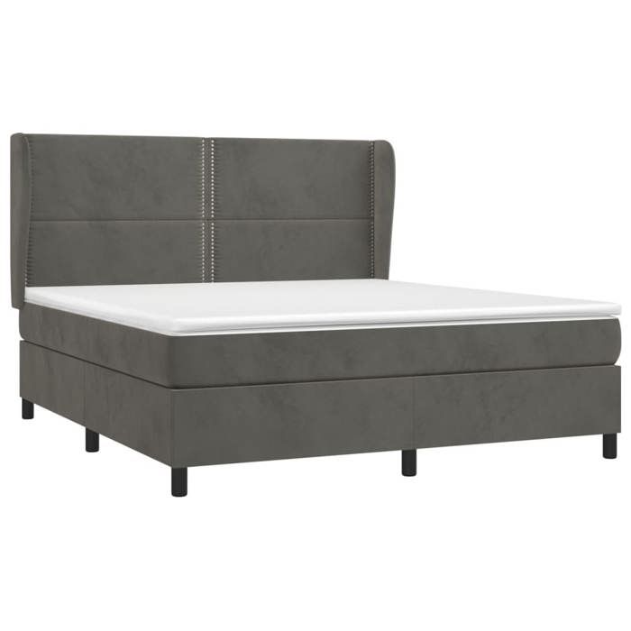 3129166 vidaXL Lit à sommier tapissier et matelas Gris foncé 180x200cm Velours