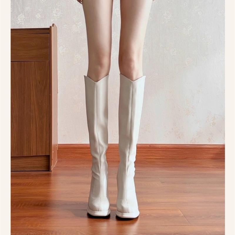 High Heel Square Heel Modern Boots Knee-high Zip 2025 Hot Sale Ladies Shoes Round Toe Winter New Concise Women's Boots